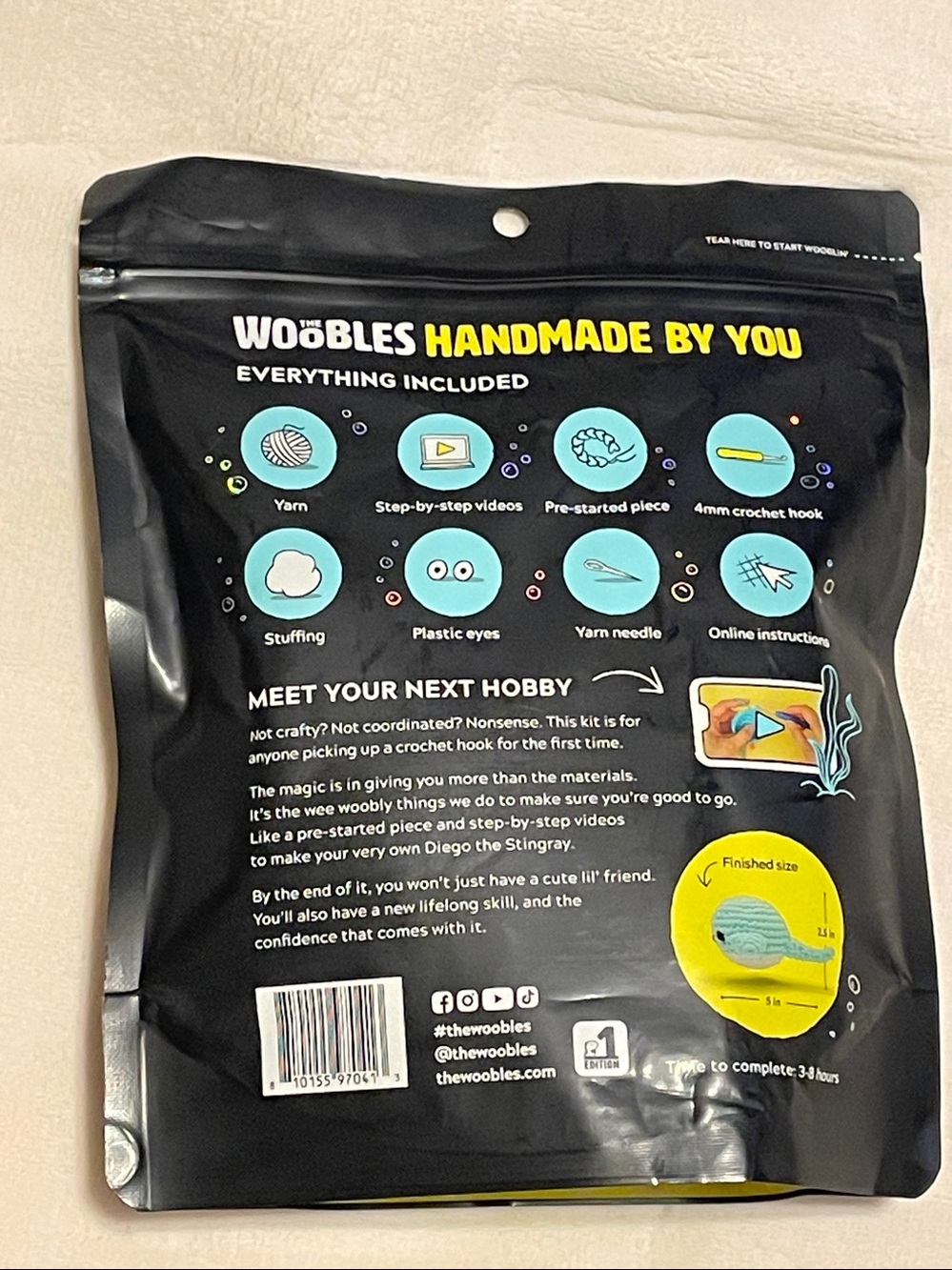 The Woobles Glow in the Dark Diego the Stingray Crochet Kit NEW - Picture 3 of 4